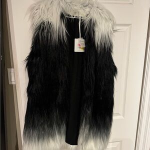 NWT Pink stitch  Black and White Faux Fur Vest
